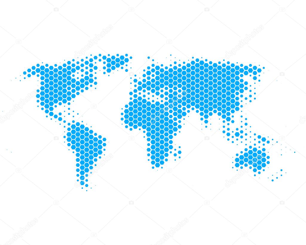 World map in hexagons