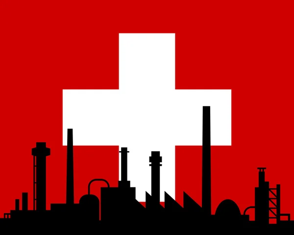 Βιομηχανία και η σημαία της Ελβετίας — Φωτογραφία Αρχείου