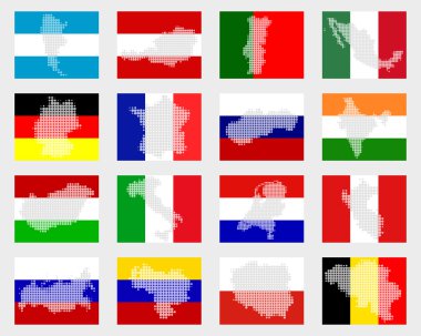 Set of flags with maps clipart