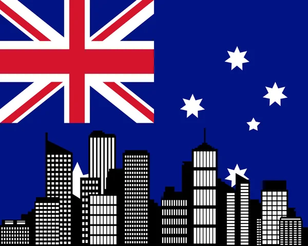 Ville et drapeau de l'Australie — Image vectorielle