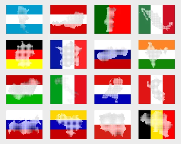 Uppsättning flaggor med kartor — Stock vektor