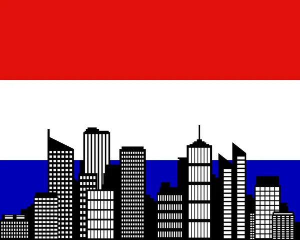 Stad en de vlag van Nederland — Stockvector