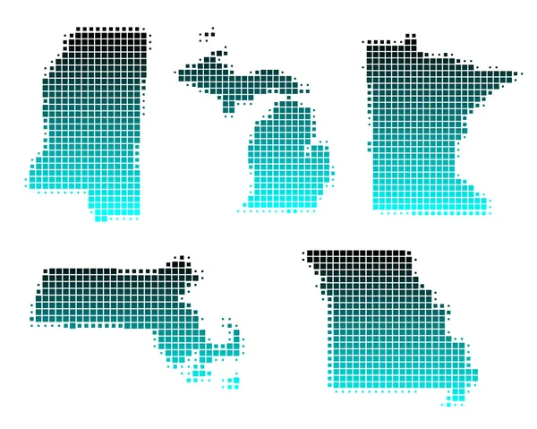 Mapa de Massachusetts, Michigan, Minnesota, Mississippi e Missouri — Vetor de Stock
