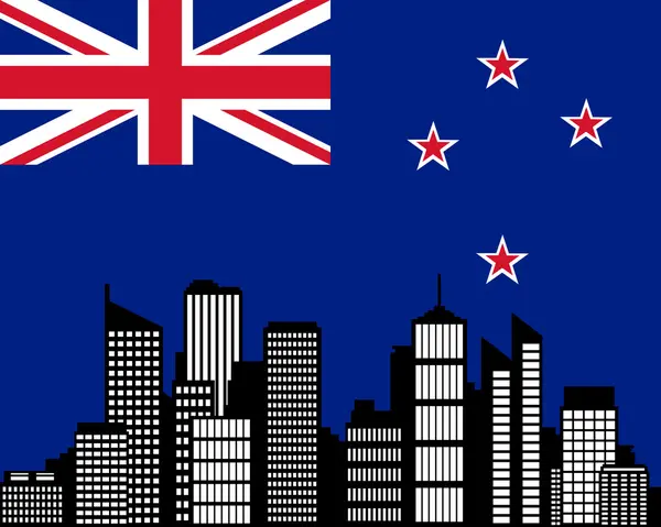 Město a Novozélandská vlajka — Stockový vektor