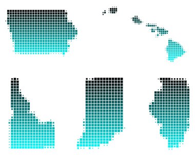 hawaii, Idaho, Illinois, Indiana ve Iowa Haritası