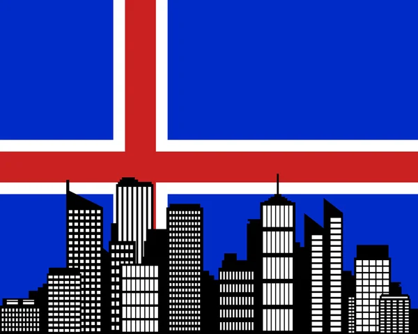 Ciudad y bandera de Islandia — Vector de stock