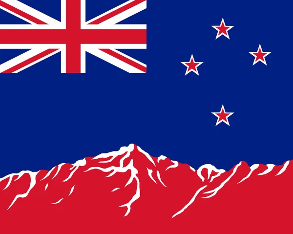 Montagnes avec drapeau de Nouvelle-Zélande — Image vectorielle