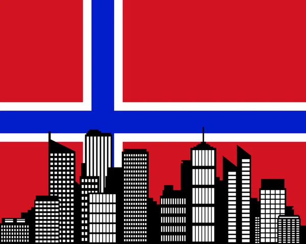 市とノルウェーの旗 — ストックベクタ