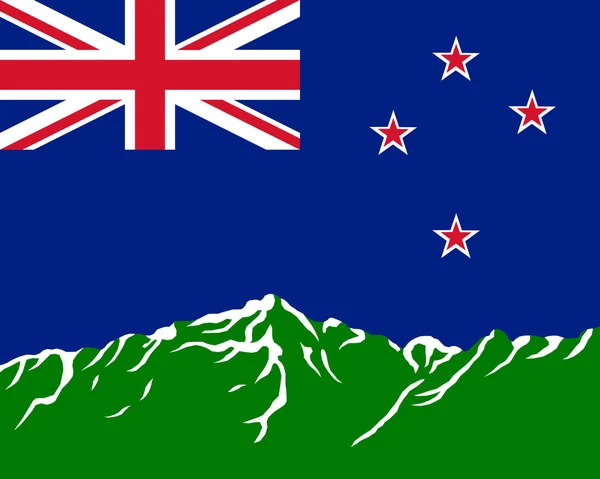 山与新西兰国旗的 — 图库矢量图片