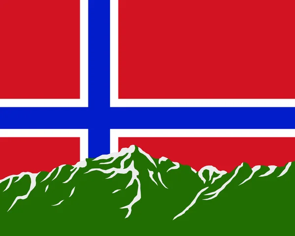 Montagnes avec drapeau de Norvège — Image vectorielle