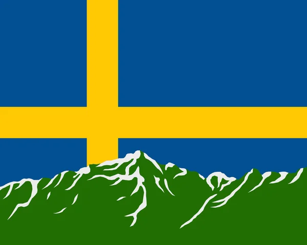 Bergen met vlag van Zweden — Stockvector