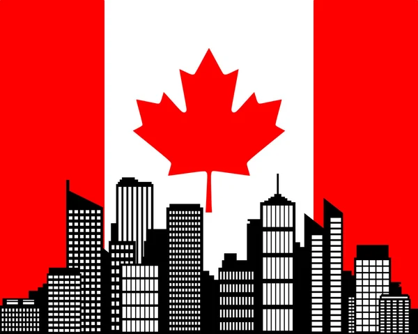 Ciudad y Bandera de Canada — Vector de stock