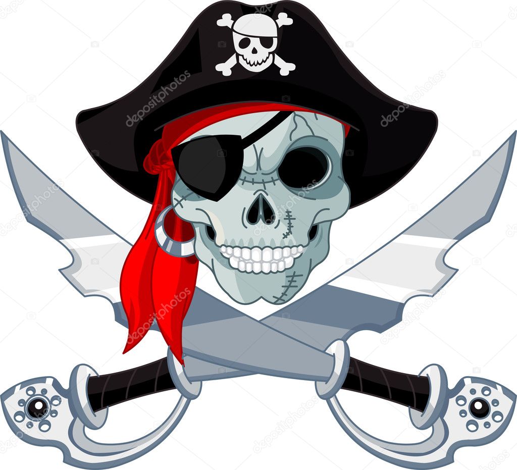 Ilustração de pirata de caveira para roupas