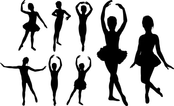 Ballet niñas bailarinas siluetas — Vector de stock