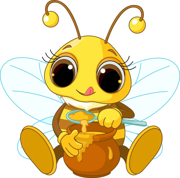 Lindo abeja comer miel — Vector de stock