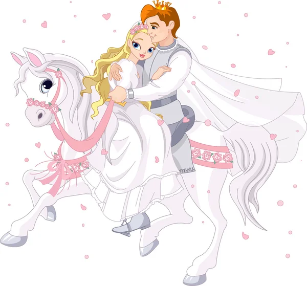白い馬にロマンチックなカップル — ストックベクタ