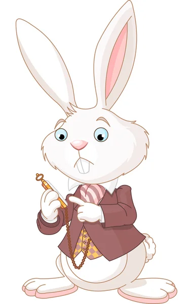 Білий кролик з кишеньковим годинником — стоковий вектор