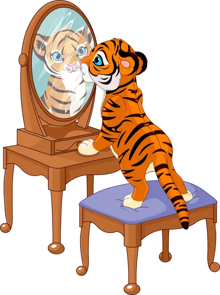 Tiger cub looking in the mirror — Stock Vector