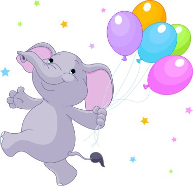 Elephant with balloons clipart