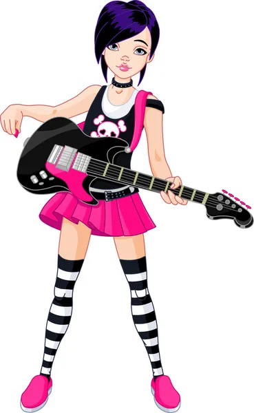Chica estrella de rock tocando la guitarra — Vector de stock