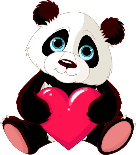 Lindo panda con corazón — Vector de stock