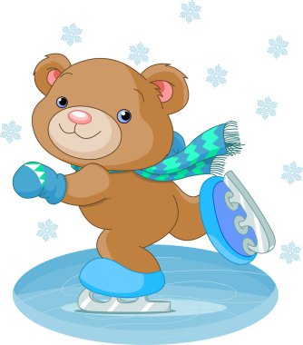 Cute bear on ice skates clipart