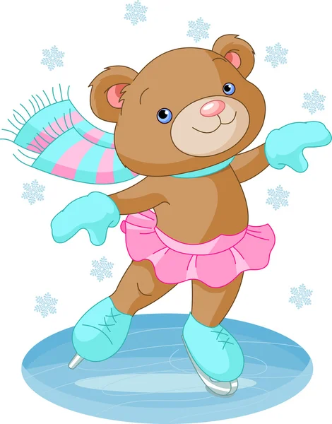 Linda chica oso en patines de hielo — Vector de stock