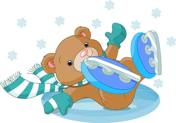 Cute bear fell to the ice rink — Stock Vector