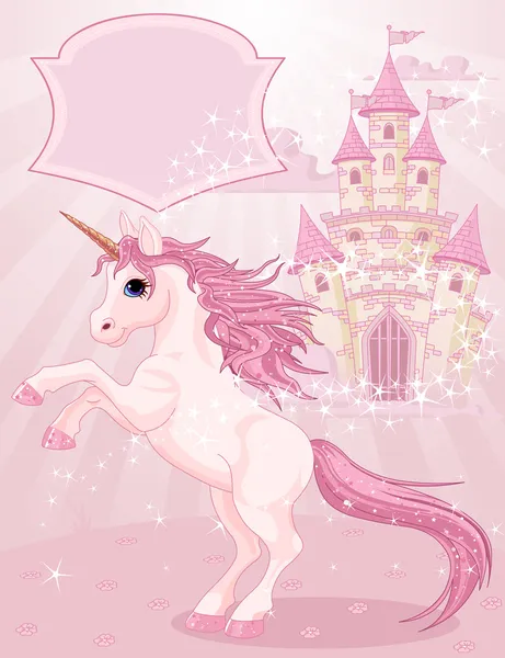 Fairy Tale Castle and Unicorn — Stock Vector