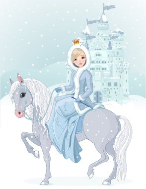 Princess riding horse at winter clipart