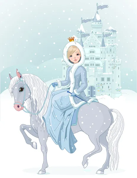 Princesse cheval à cheval en hiver — Image vectorielle