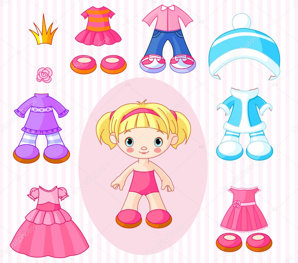 Girls clothing clip art | Girl with clothes — Stock Vector ...