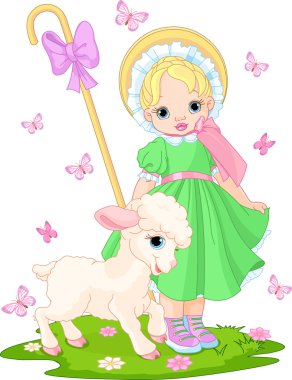 Little shepherdess with lamb clipart