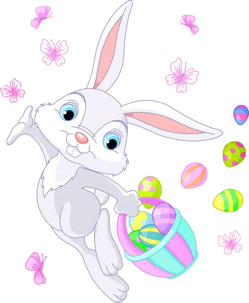 Easter Bunny Hiding Eggs — Stock Vector
