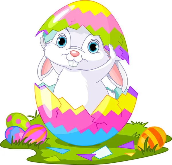 Velikonoce. králíček skákat ven z vajec — Stockový vektor