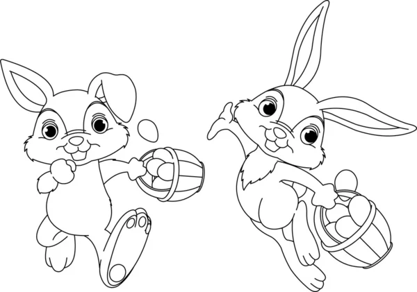 Bunny Hiding Eggs coloring page — Stock Vector