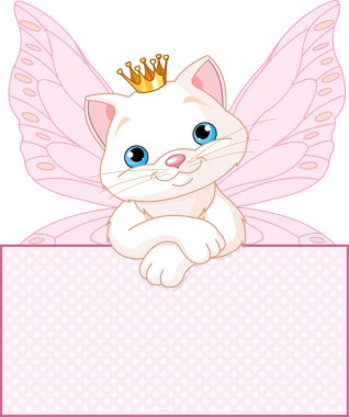 Princess Cat over a blank sign clipart