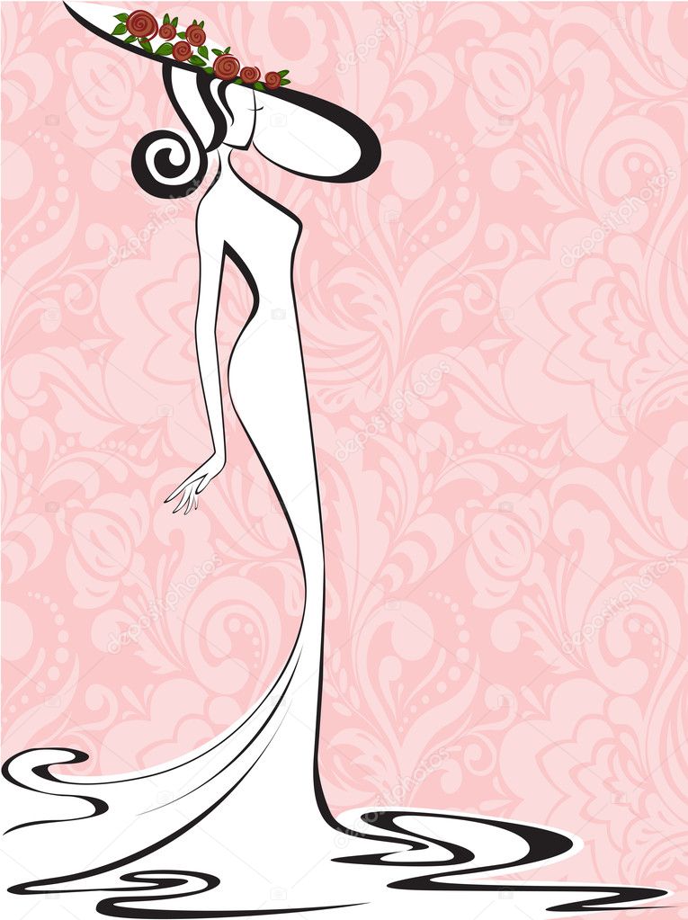 Woman silhouette on floral background