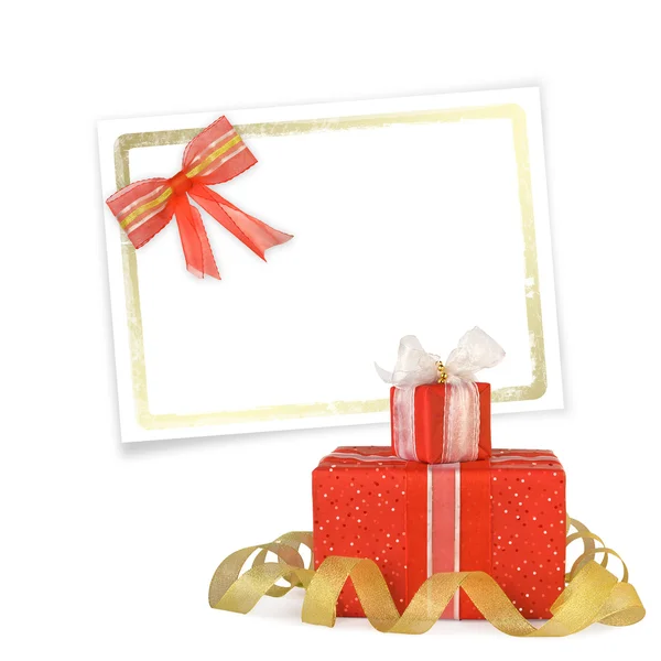 Card for congratulation or invitation with gift boxes decorated — Stock Photo, Image