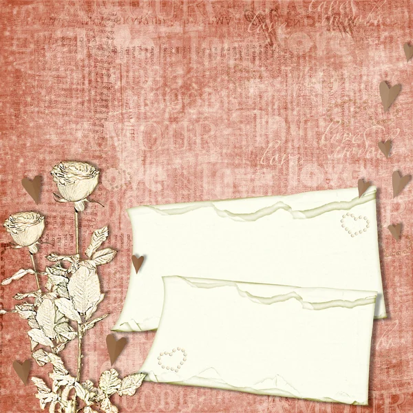 Ευχετήρια κάρτα για την ημέρα του Αγίου Βαλεντίνου με καρδιές και τριαντάφυλλα — Φωτογραφία Αρχείου