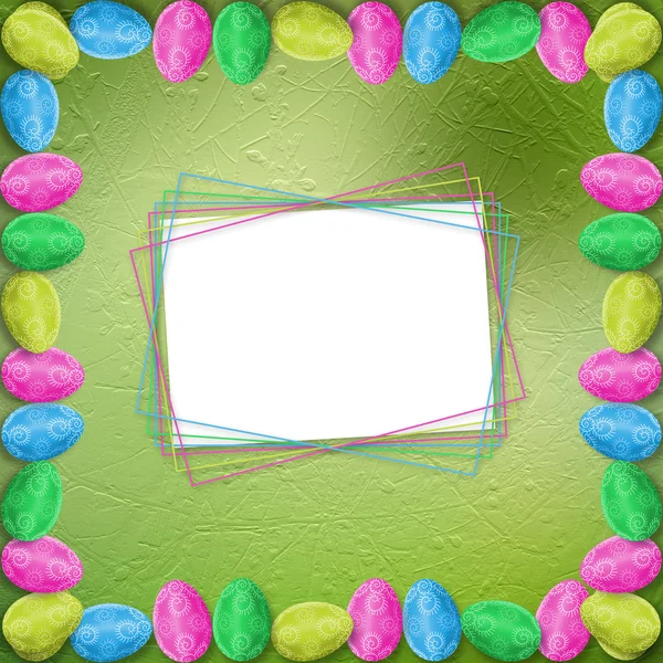 Pastellfärgade bakgrunden med färgade ägg att fira påsk — Stockfoto