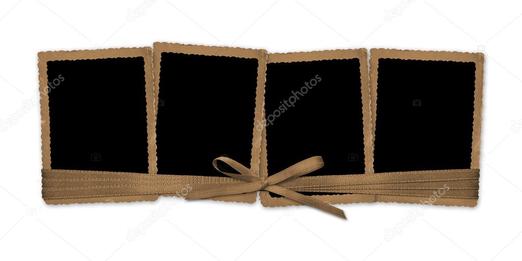 Set old grunge paper frames with bow on the white isolated backg
