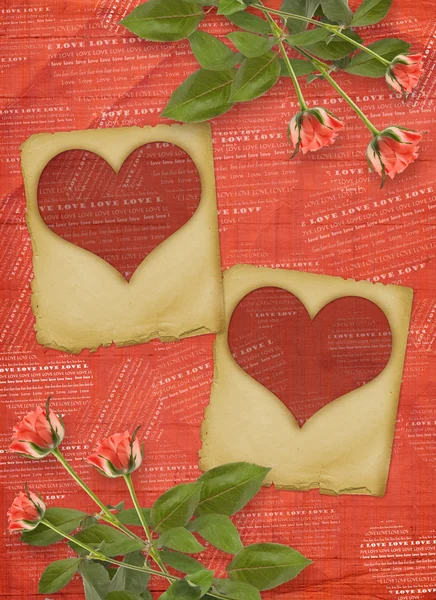 Grußkarte zum Valentinstag mit Herzen und Rosen — Stockfoto