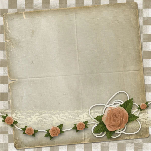 Card for invitation or congratulation with buttonhole and lace — Stock Photo, Image