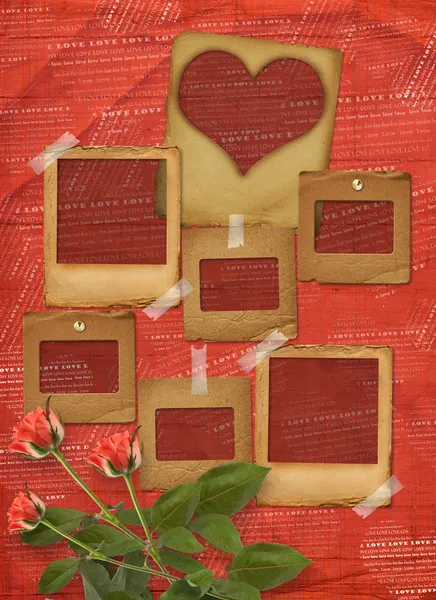Открытки ко Дню Святого Валентина с сердечками и розами — стоковое фото