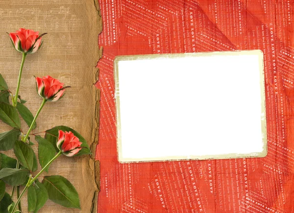 Kartkę z życzeniami na dzień Świętego Walentego z serca i róże — Zdjęcie stockowe