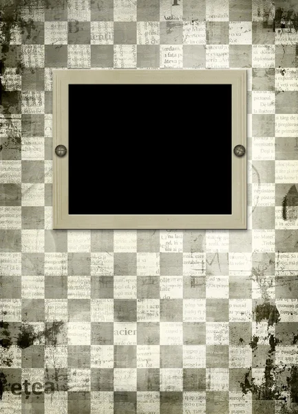 Marco grunge de papeles antiguos sobre el fondo abstracto del ajedrez — Foto de Stock