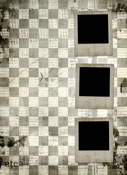 Grunge slides from old papers on the abstract chess background — Stock Photo, Image