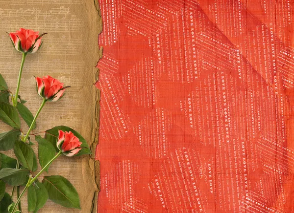 Wenskaart voor St. Valentijnsdag met hartjes en rozen — Stockfoto