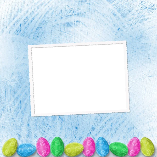 Pastelové pozadí s barevnými vejci na velikonoční oslavu — Stock fotografie